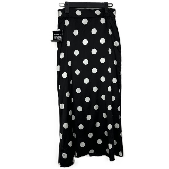 NWT Art Dealer Eva High Rise Polka Dot Satin Belted Midi Skirt Black Small - Picture 5 of 12